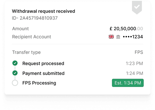 Closeup of a Withdrawal request on the BlueHour platform.